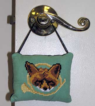 Needlepoint Fox Head in Horn Door Hanger
