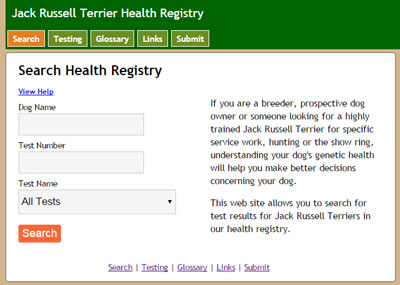 Jack Russell Terrier Health Registry